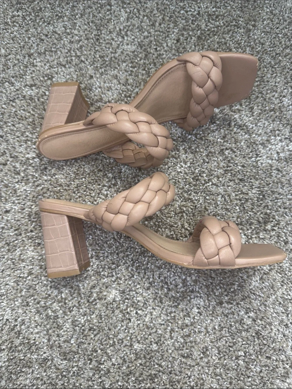 Braided Double-Strap Tan Heeled Sandals